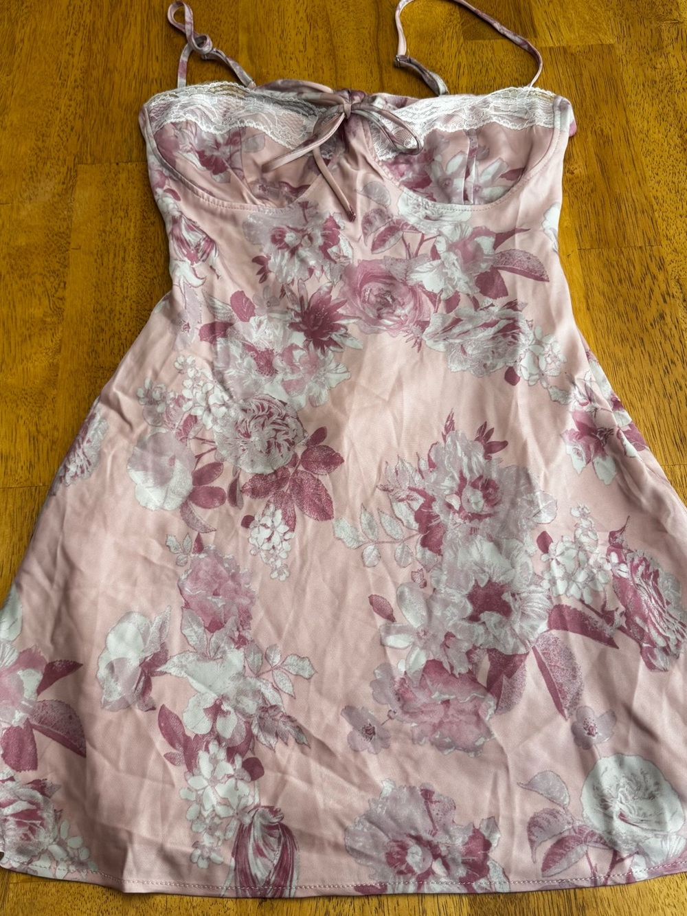 Forever 21 Pink Floral Slip Dress with Lace Trim Sweetheart Y2K Coquette Mini